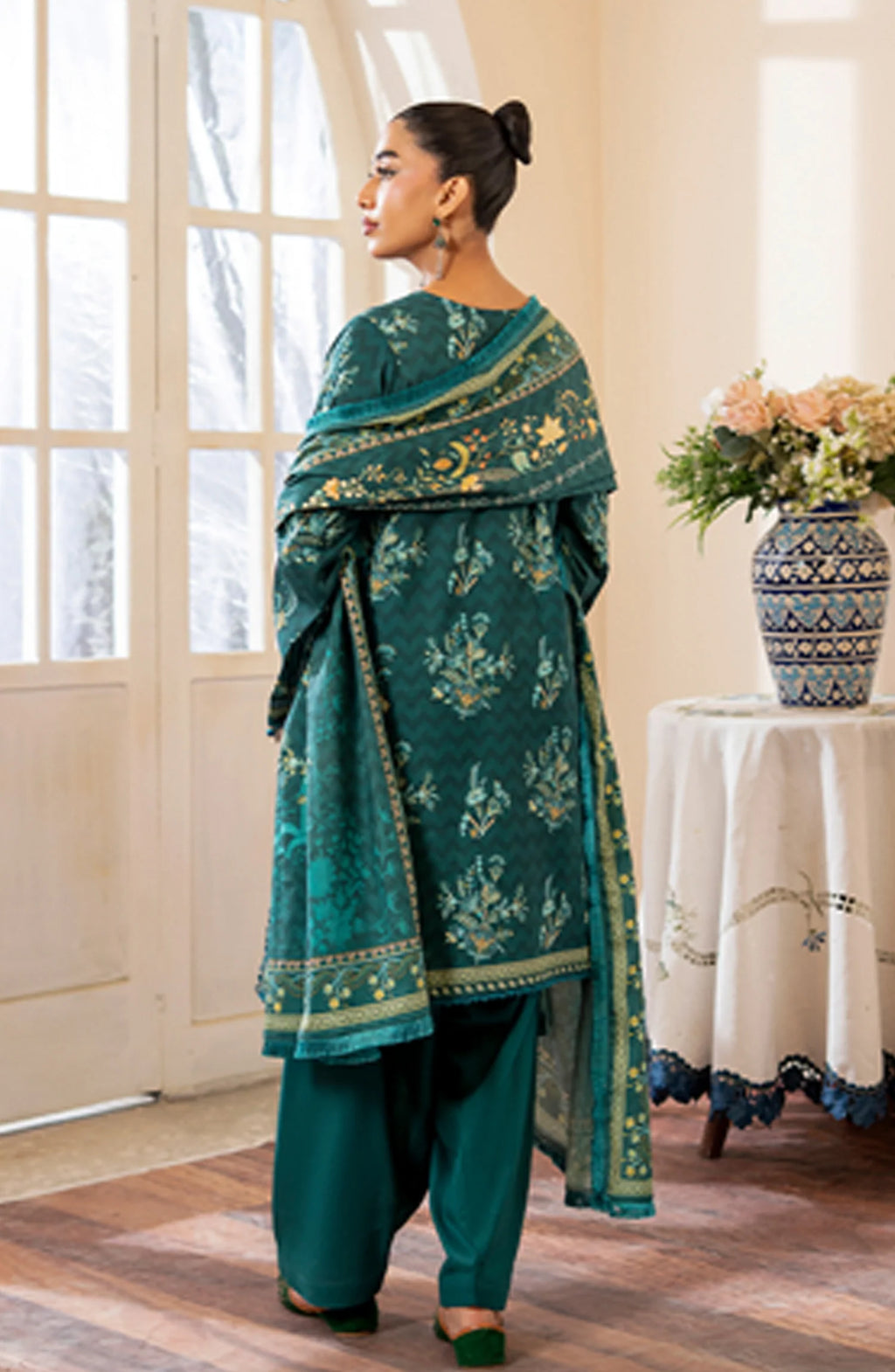 Mausummery Unstitched 3-Piece Digital Printed Khaddar Suit – Emerald | Winter Collection - Al-Zafar Fabrics