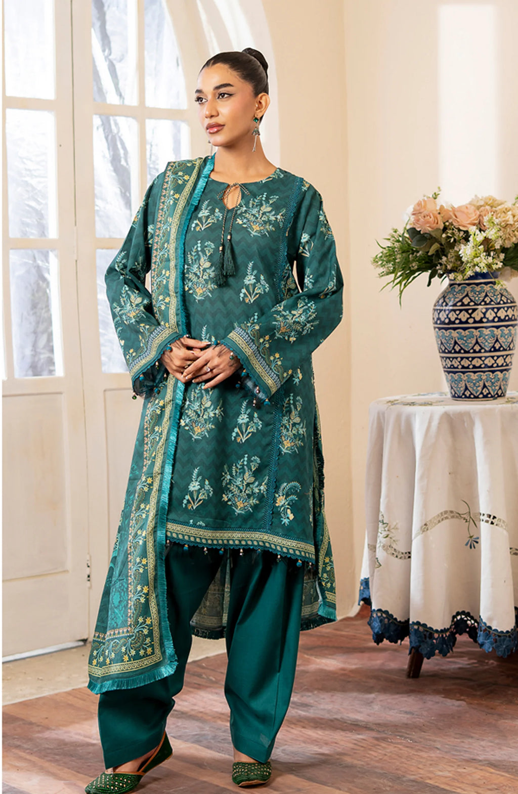 Mausummery Unstitched 3-Piece Digital Printed Khaddar Suit – Emerald | Winter Collection - Al-Zafar Fabrics