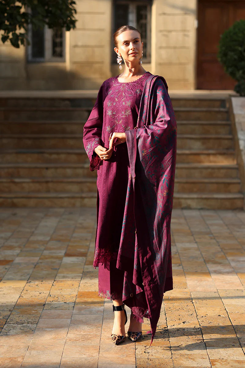 Rang Rasiya Carnation 3Pc Embroidered Linen Suit D-11 Espresso