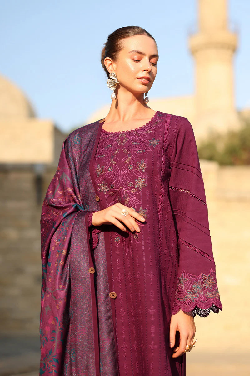 Rang Rasiya Carnation 3Pc Embroidered Linen Suit D-11 Espresso