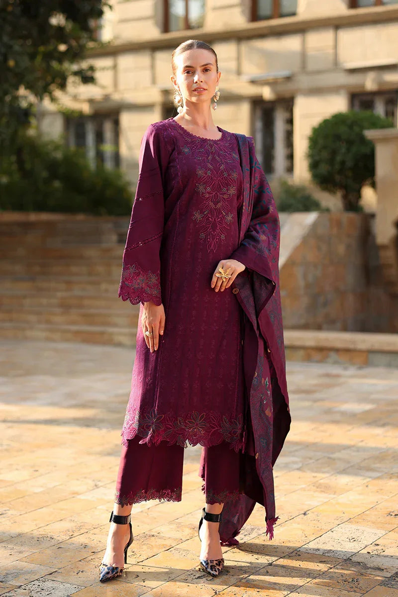 Rang Rasiya Carnation 3Pc Embroidered Linen Suit D-11 Espresso - Al-Zafar Fabrics