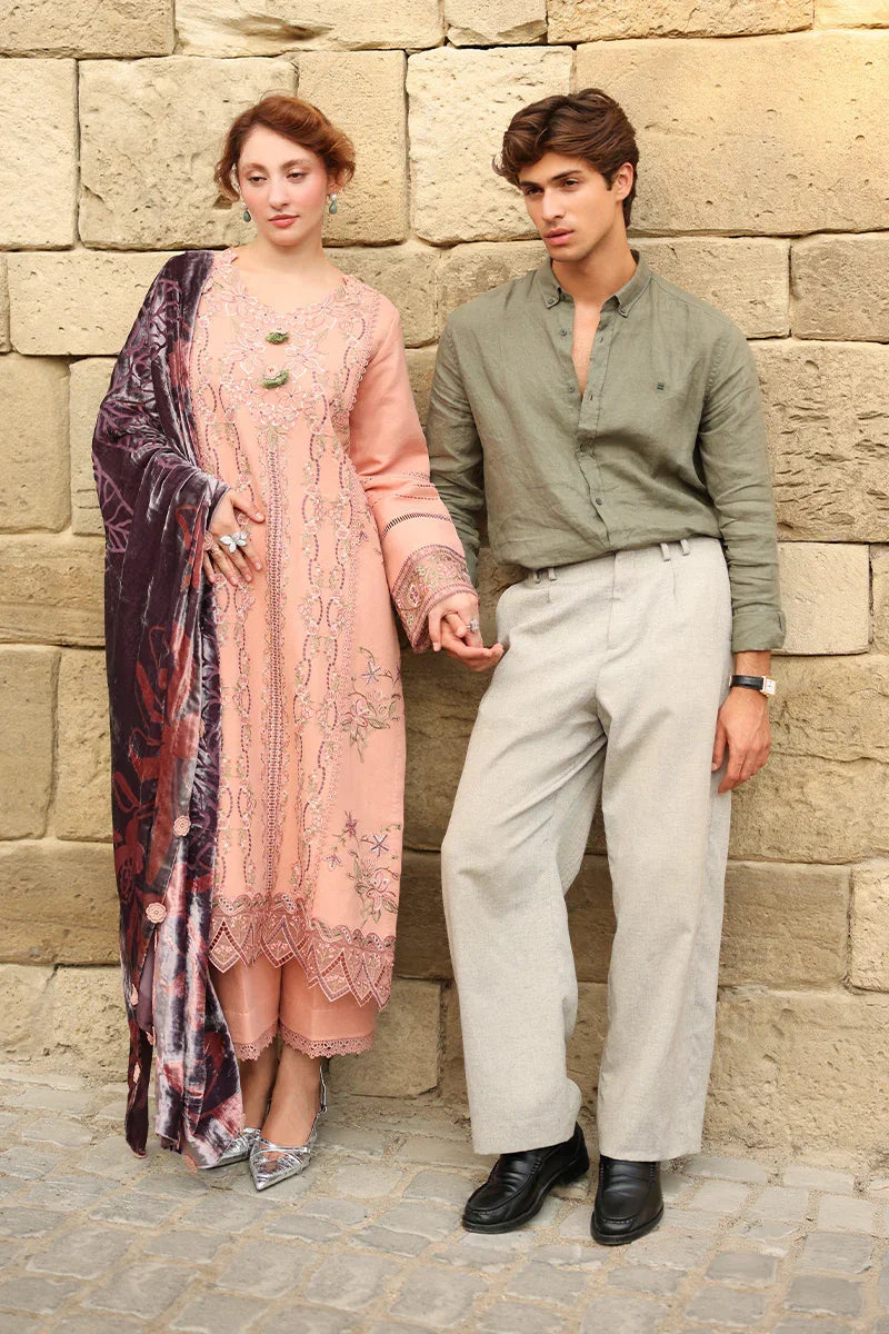 Rang Rasiya Carnation 3Pc Embroidered Karandi Suit D-03 Latte - Al-Zafar Fabrics