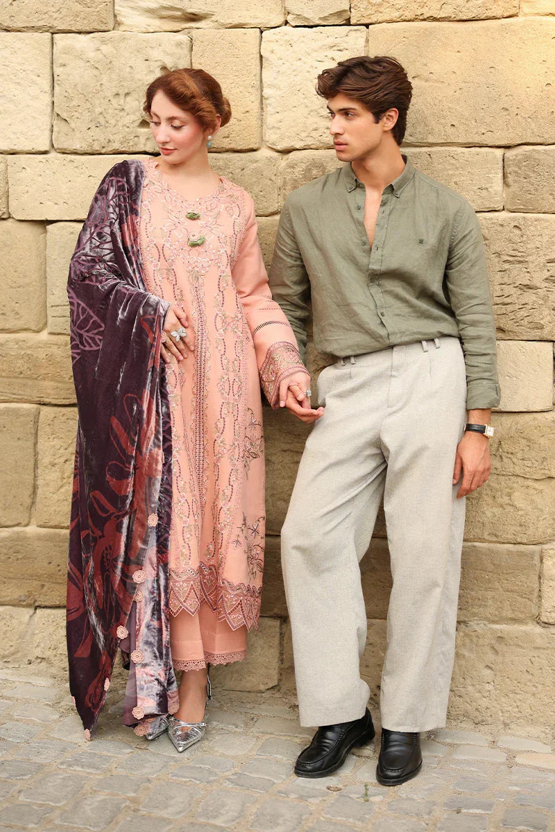 Rang Rasiya Carnation 3Pc Embroidered Karandi Suit D-03 Latte - Al-Zafar Fabrics