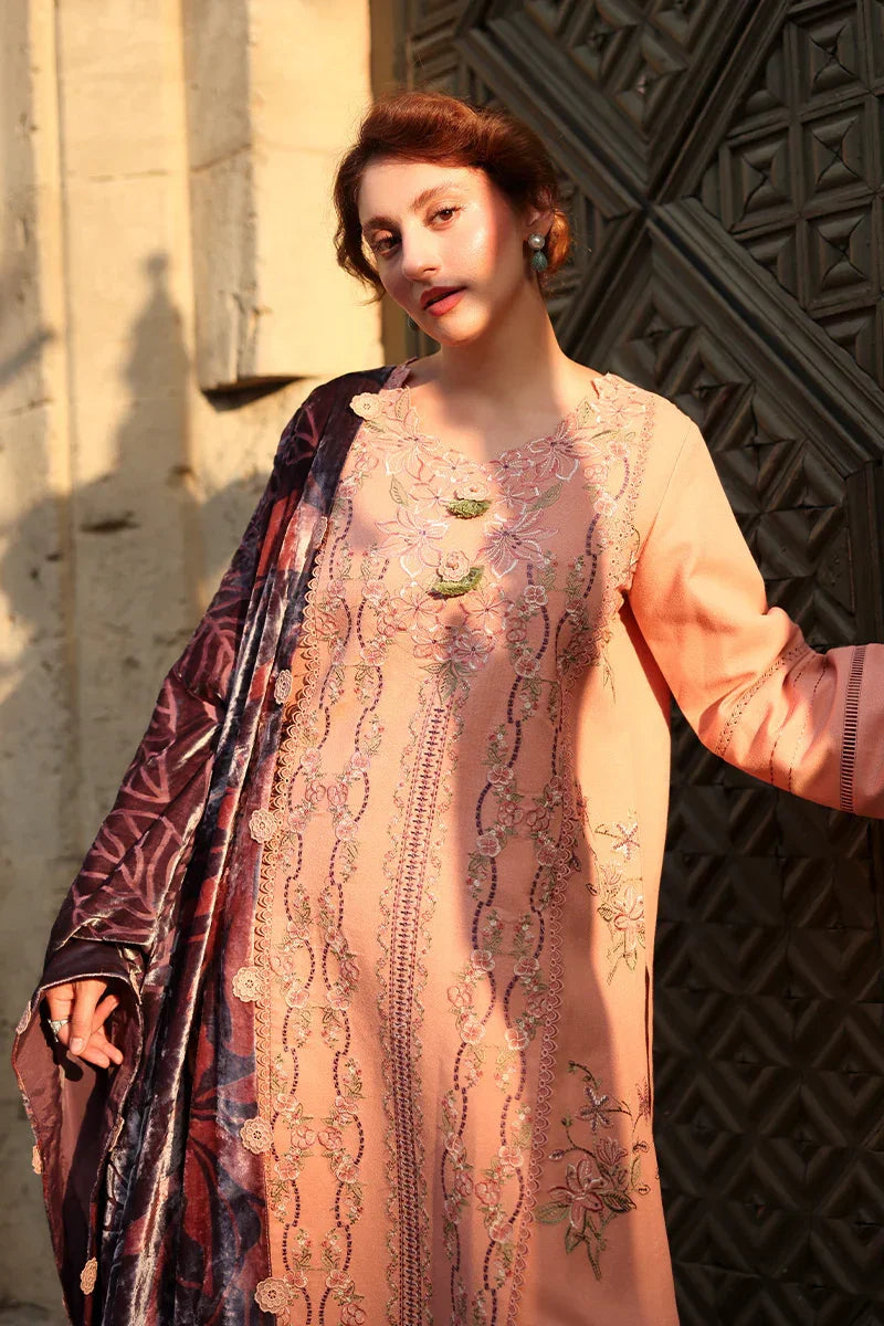 Rang Rasiya Carnation 3Pc Embroidered Karandi Suit D-03 Latte - Al-Zafar Fabrics