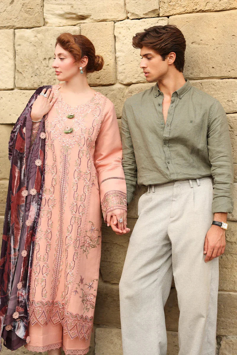 Rang Rasiya Carnation 3Pc Embroidered Karandi Suit D-03 Latte - Al-Zafar Fabrics