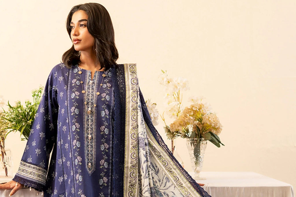 Mausummery Unstitched 3-Piece Digital Printed Khaddar Suit – Sapphire | Winter Collection - Al-Zafar Fabrics