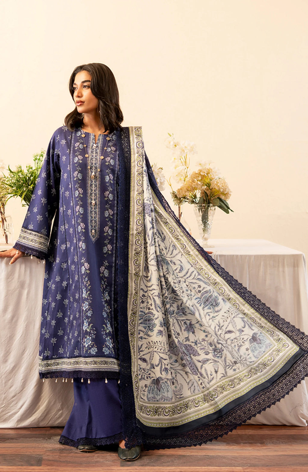 Mausummery Unstitched 3-Piece Digital Printed Khaddar Suit – Sapphire | Winter Collection - Al-Zafar Fabrics