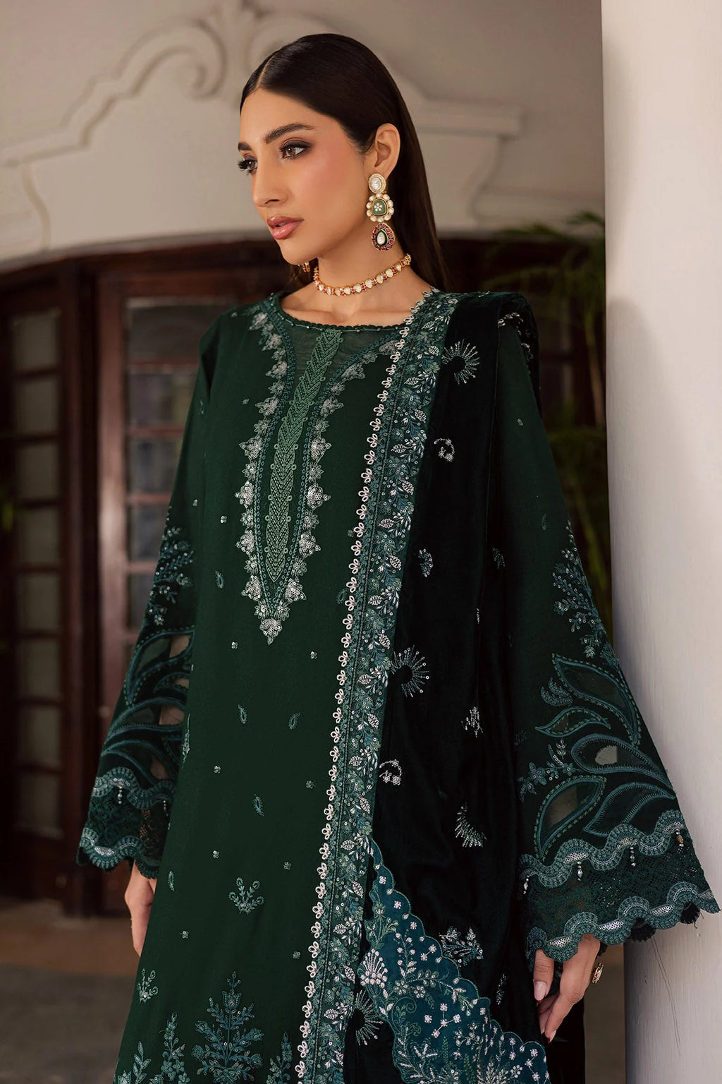 NUREH Exclusive Embroidered Leather Peach Unstitched 3Pc Suit NE-199 - Al-Zafar Fabrics