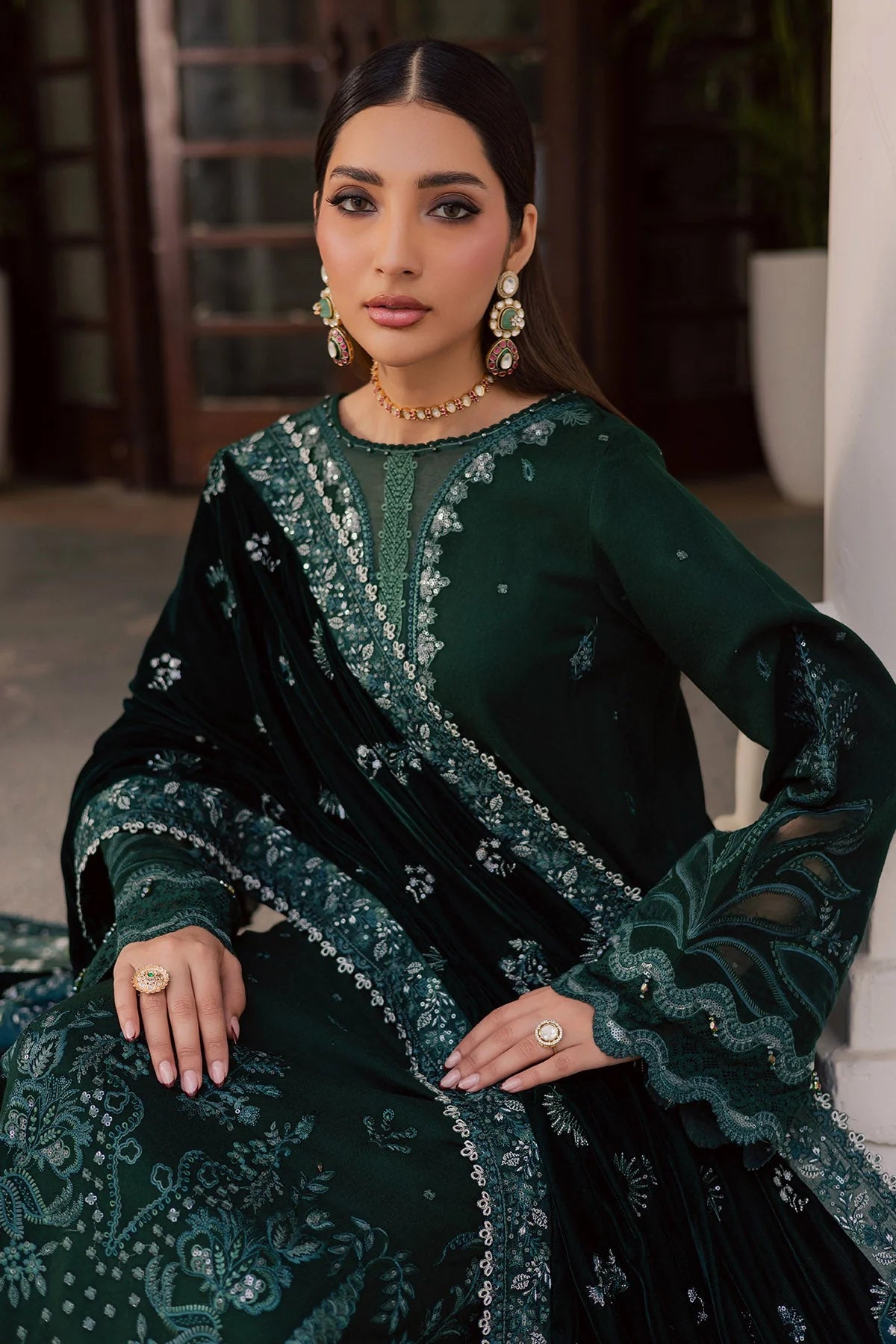 NUREH Exclusive Embroidered Leather Peach Unstitched 3Pc Suit NE-199