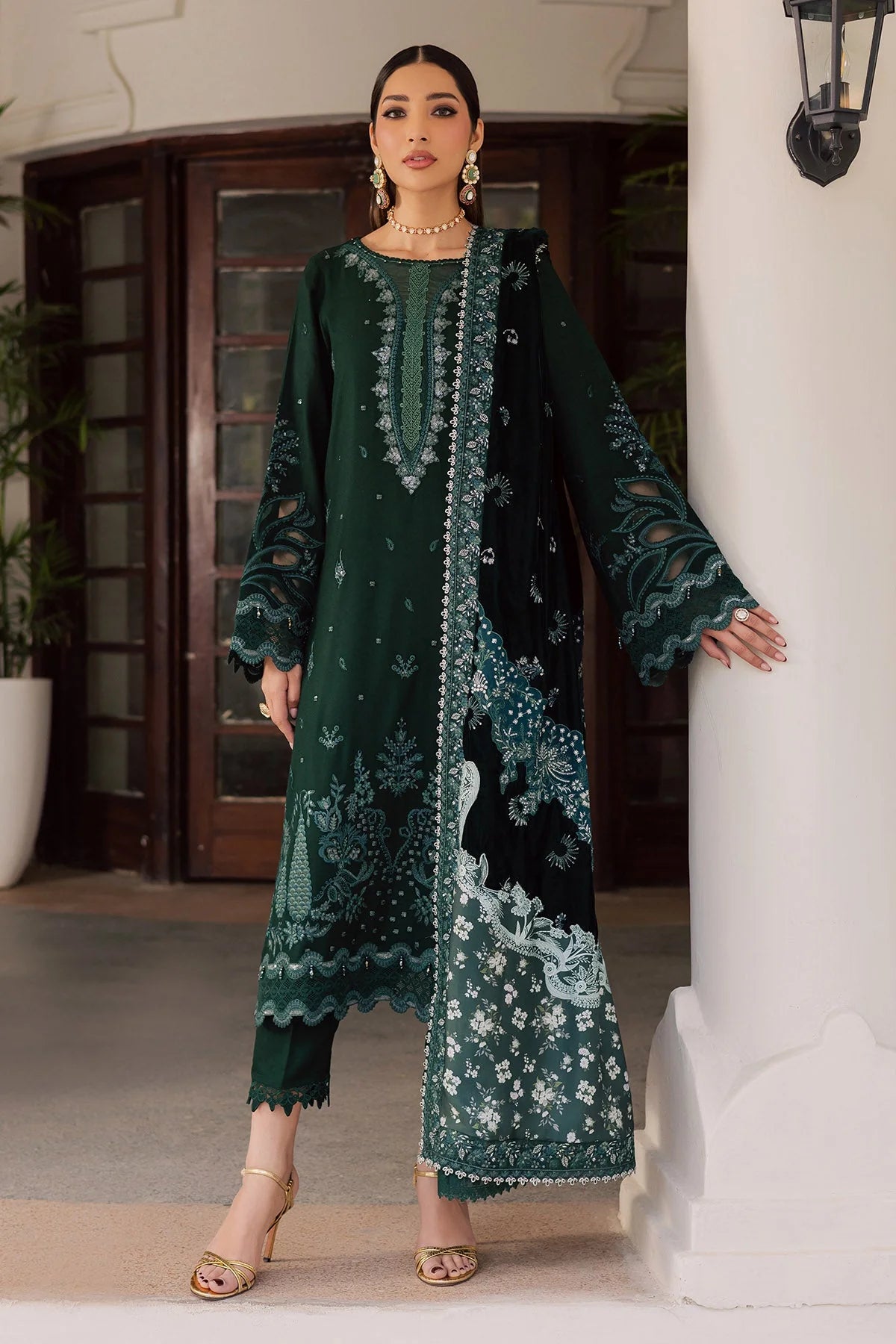 NUREH Exclusive Embroidered Leather Peach Unstitched 3Pc Suit NE-199 - Al-Zafar Fabrics