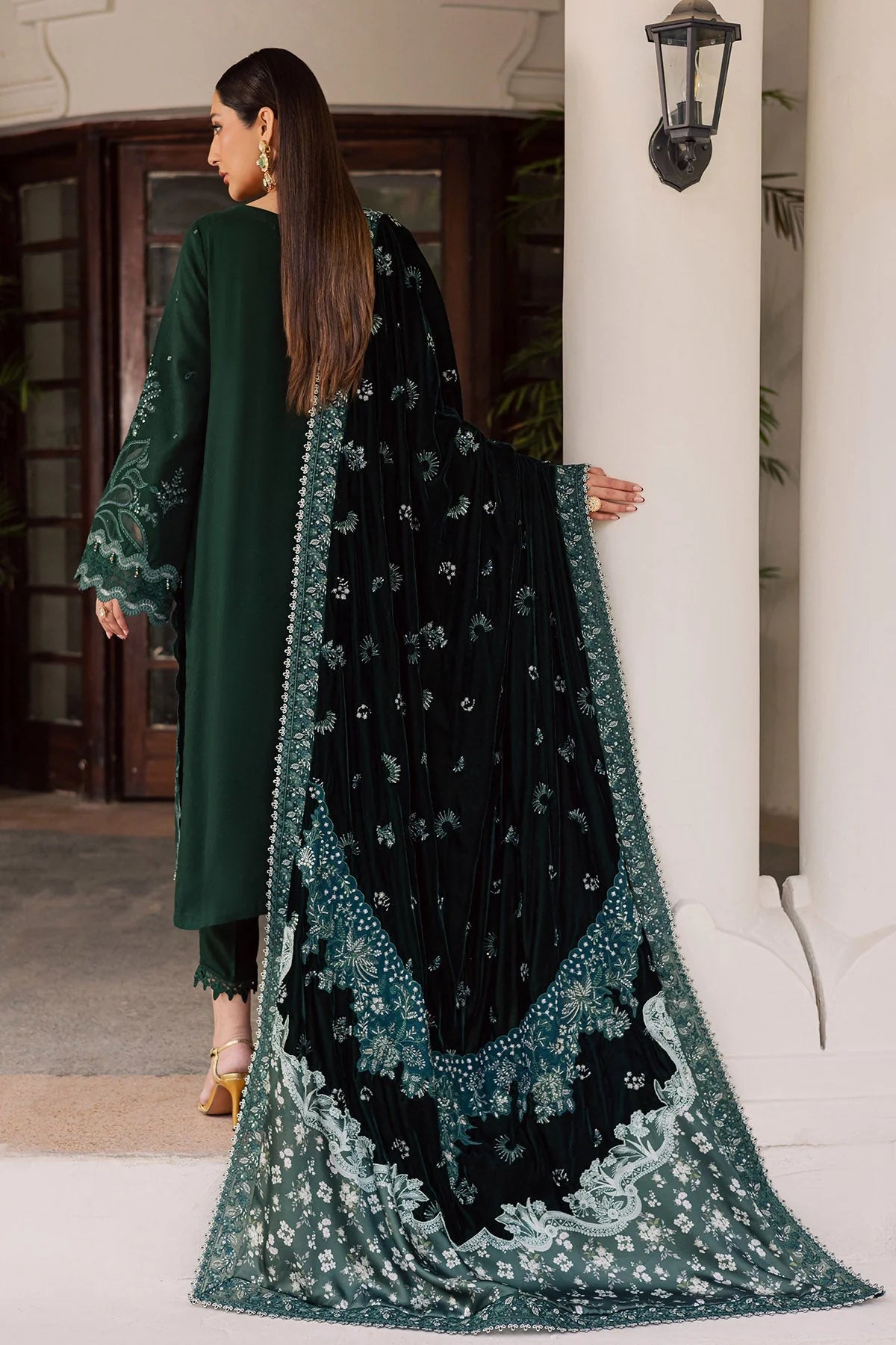 NUREH Exclusive Embroidered Leather Peach Unstitched 3Pc Suit NE-199 - Al-Zafar Fabrics