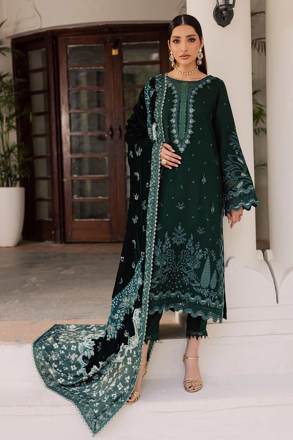 NUREH Exclusive Embroidered Leather Peach Unstitched 3Pc Suit NE-199 - Al-Zafar Fabrics