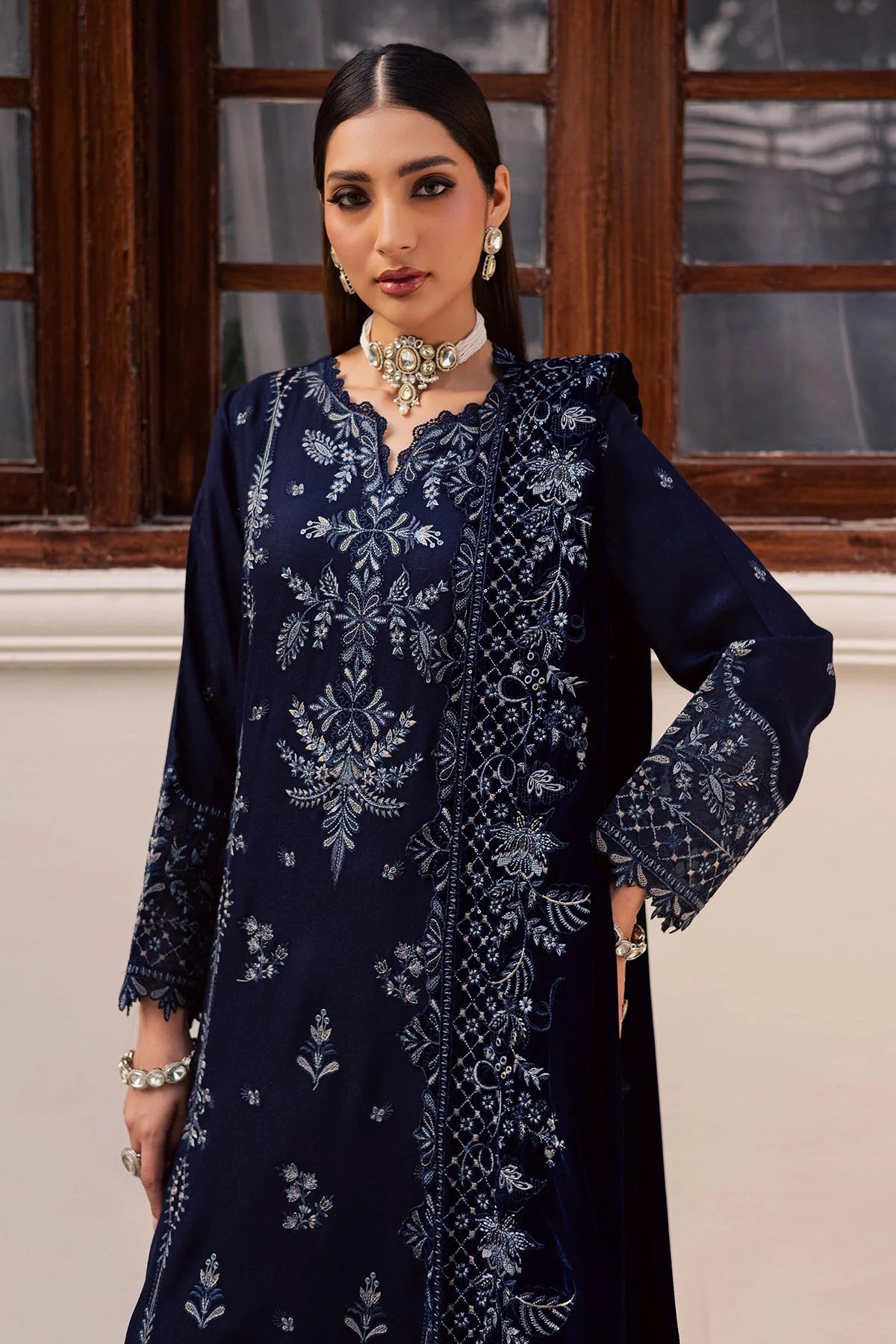 NUREH Exclusive Embroidered Leather Peach Unstitched 3Pc Suit NE-200 - Al-Zafar Fabrics