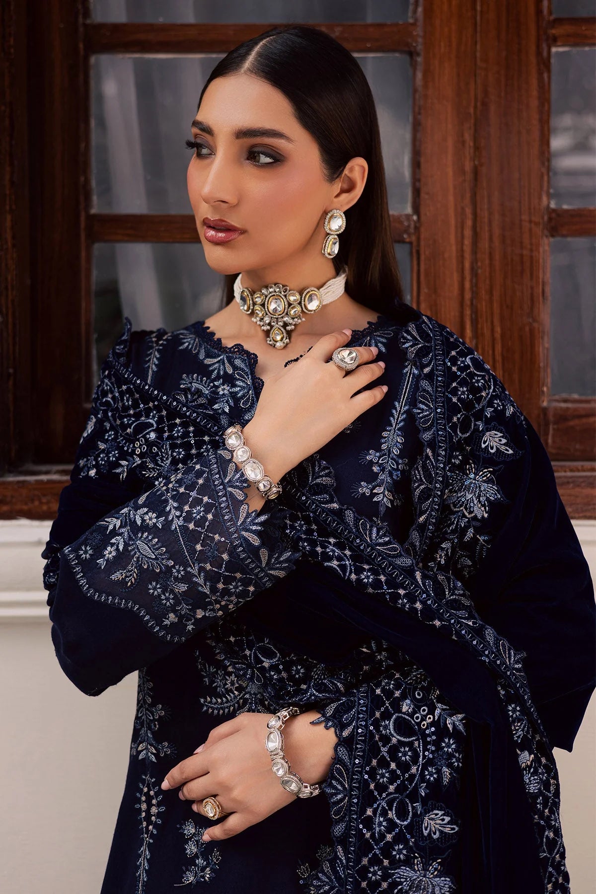 NUREH Exclusive Embroidered Leather Peach Unstitched 3Pc Suit NE-200