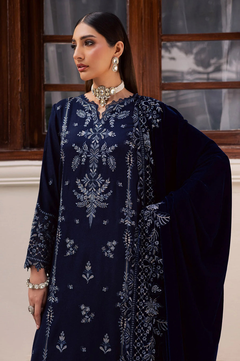 NUREH Exclusive Embroidered Leather Peach Unstitched 3Pc Suit NE-200 - Al-Zafar Fabrics