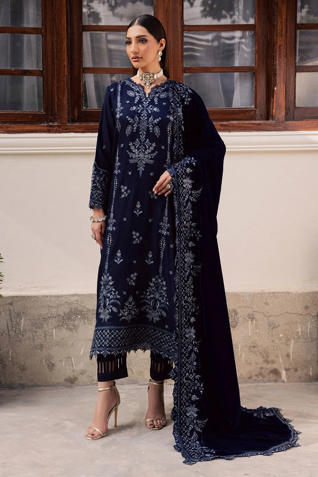 NUREH Exclusive Embroidered Leather Peach Unstitched 3Pc Suit NE-200 - Al-Zafar Fabrics