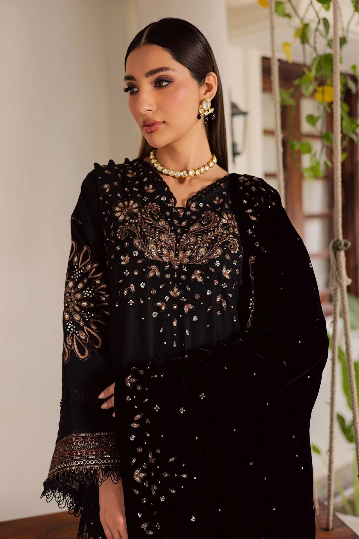 NUREH Exclusive Embroidered Leather Peach Unstitched 3Pc Suit NE-202 - Al-Zafar Fabrics