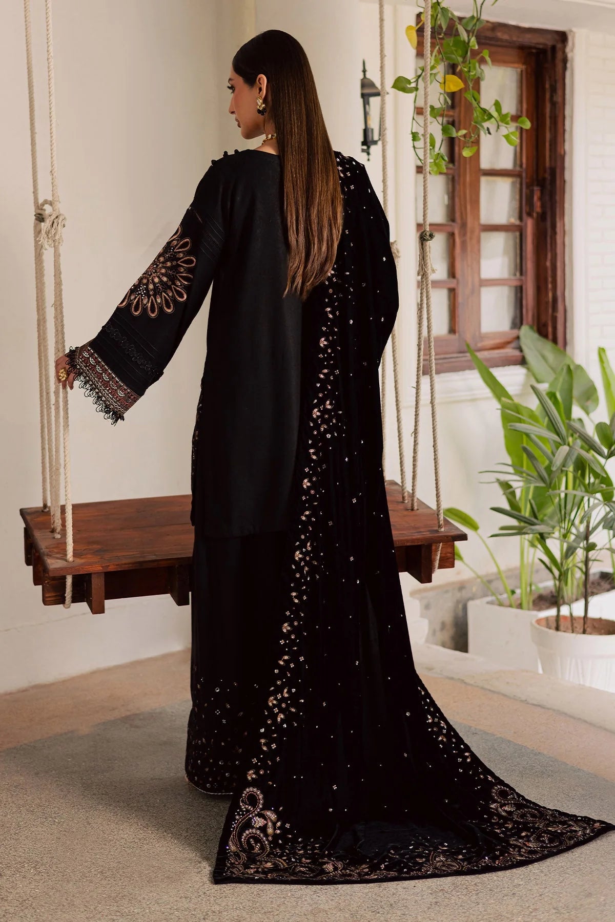 NUREH Exclusive Embroidered Leather Peach Unstitched 3Pc Suit NE-202 - Al-Zafar Fabrics