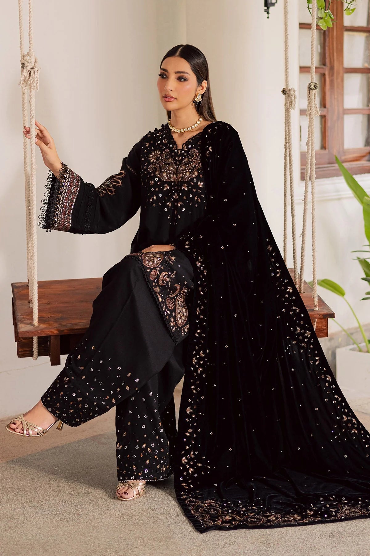 NUREH Exclusive Embroidered Leather Peach Unstitched 3Pc Suit NE-202