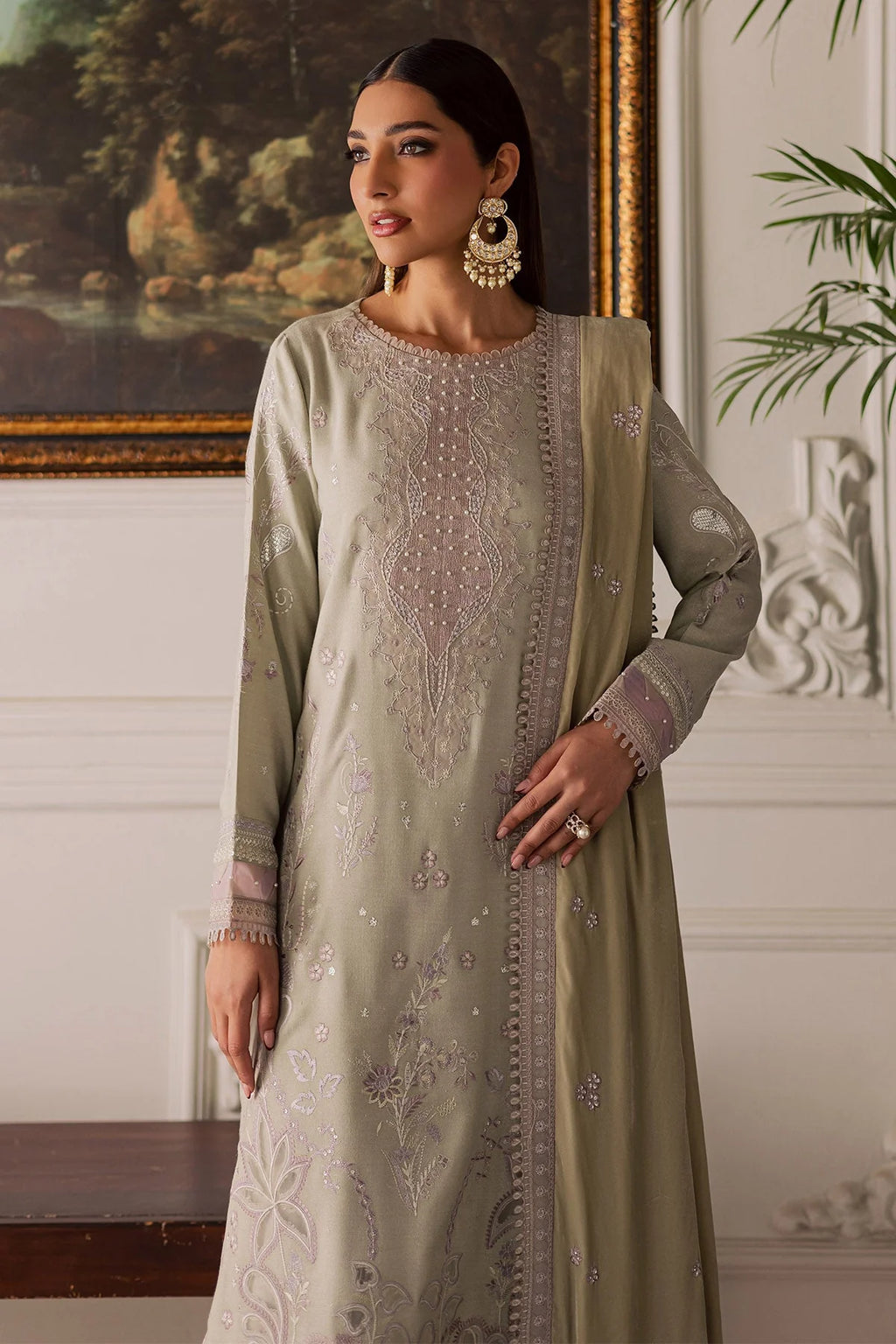 NUREH Exclusive Embroidered Leather Peach Unstitched 3Pc Suit NE-203 - Al-Zafar Fabrics