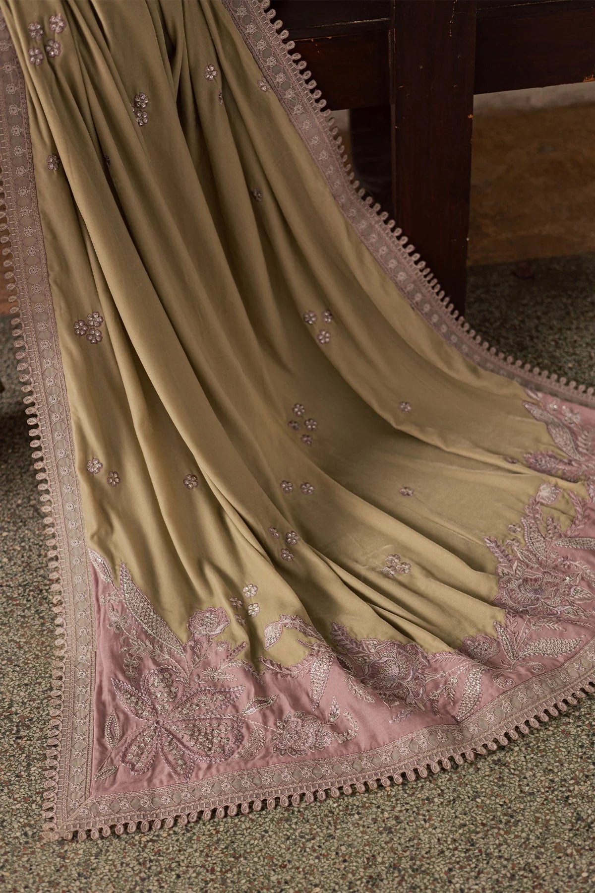 NUREH Exclusive Embroidered Leather Peach Unstitched 3Pc Suit NE-203