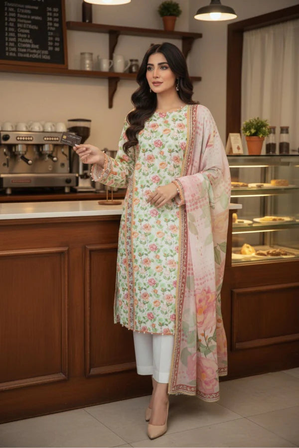 Safwa By Izel Doria Viscose 3 Piece Unstitched Suit D-08 - Al-Zafar Fabrics