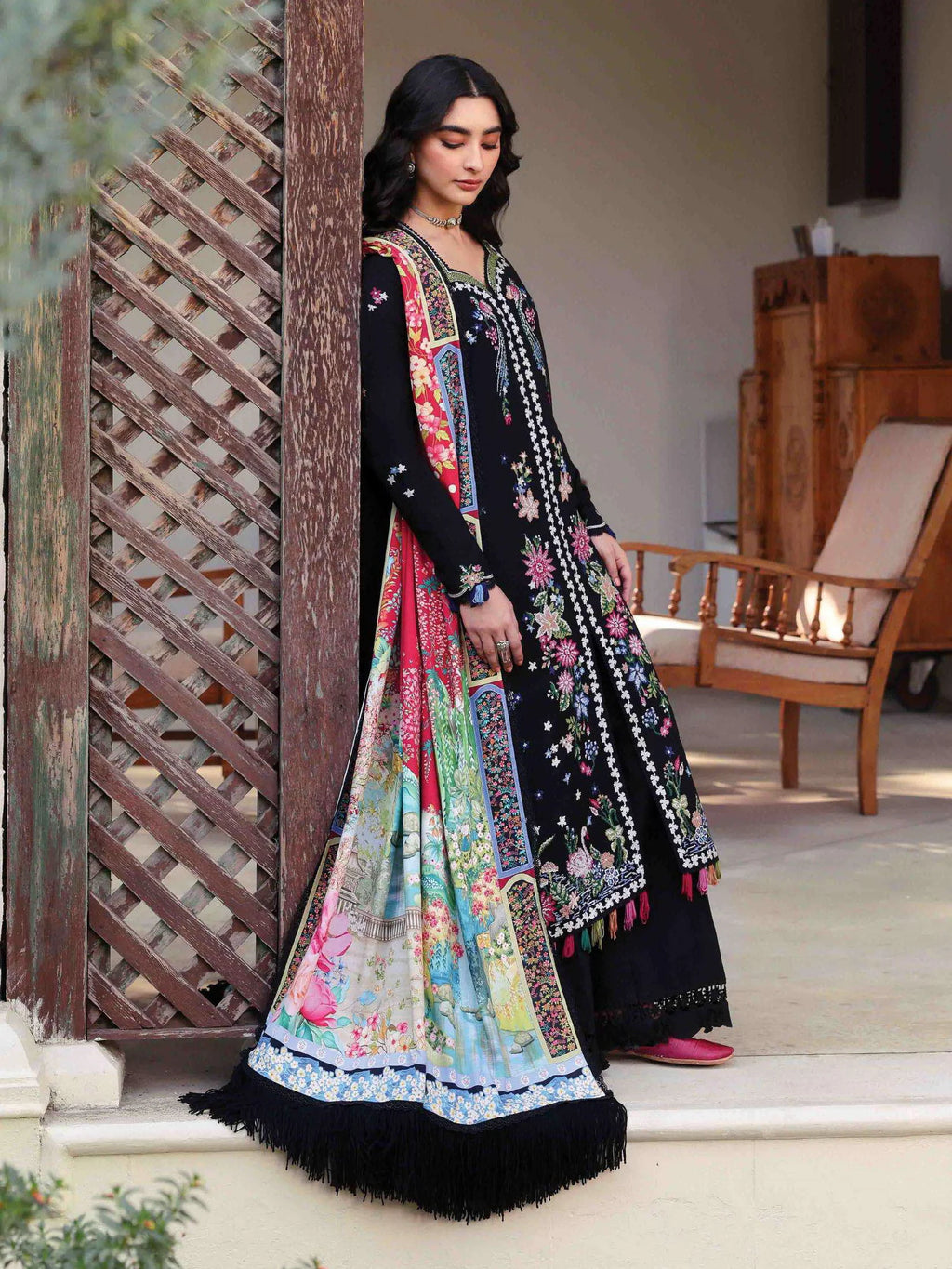 Republic Womenswear Amaris Unstitched Karandi 3Pc Suit D-11 - Al-Zafar Fabrics