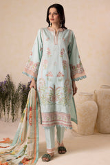 Zellbury mint blue embroidered lawn 3 piece unstitched suit WUS25E30612, image 2