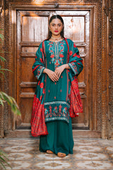 Zellbury teal green with red floral embroidery unstitched 3 piece suit WUW24E30243 image 2