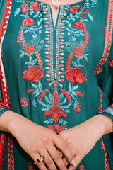 Zellbury teal green with red floral embroidery unstitched 3 piece suit WUW24E30243 image 4