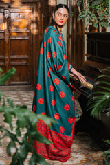 Zellbury teal green with red floral embroidery unstitched 3 piece suit WUW24E30243 image 5