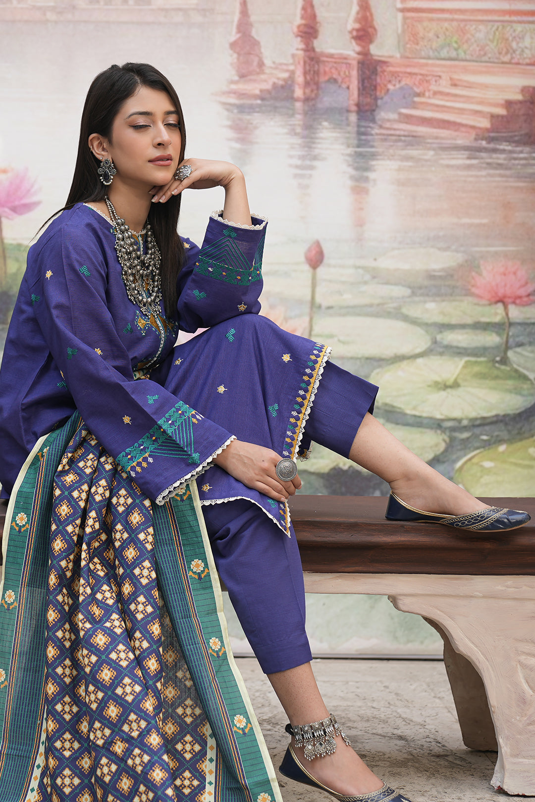 Zellbury purple with teal and mustard embroidery unstitched 3 piece suit WUW24E30406 image 3