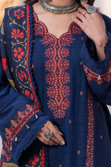 Zellbury navy blue with red embroidery and multicolour shawl unstitched suit WUW24E30417 image 3