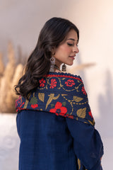 Zellbury navy blue with red embroidery and multicolour shawl unstitched suit WUW24E30417 image 4