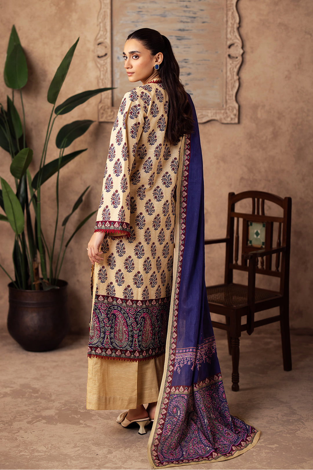Zellbury cream with purple and maroon floral accents unstitched 3 piece suit WUW24X30195 image 5