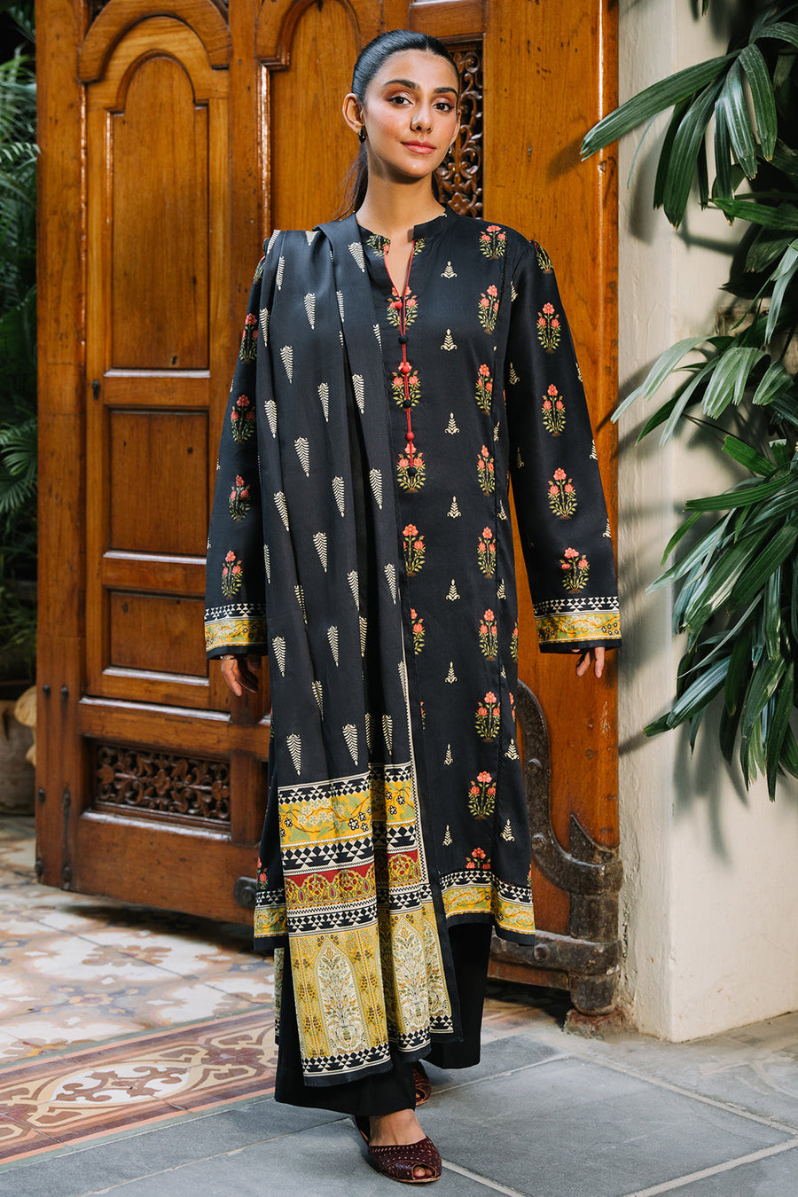 Zellbury black with multicolour floral accents unstitched 3 piece suit WUW24X30204 image 1