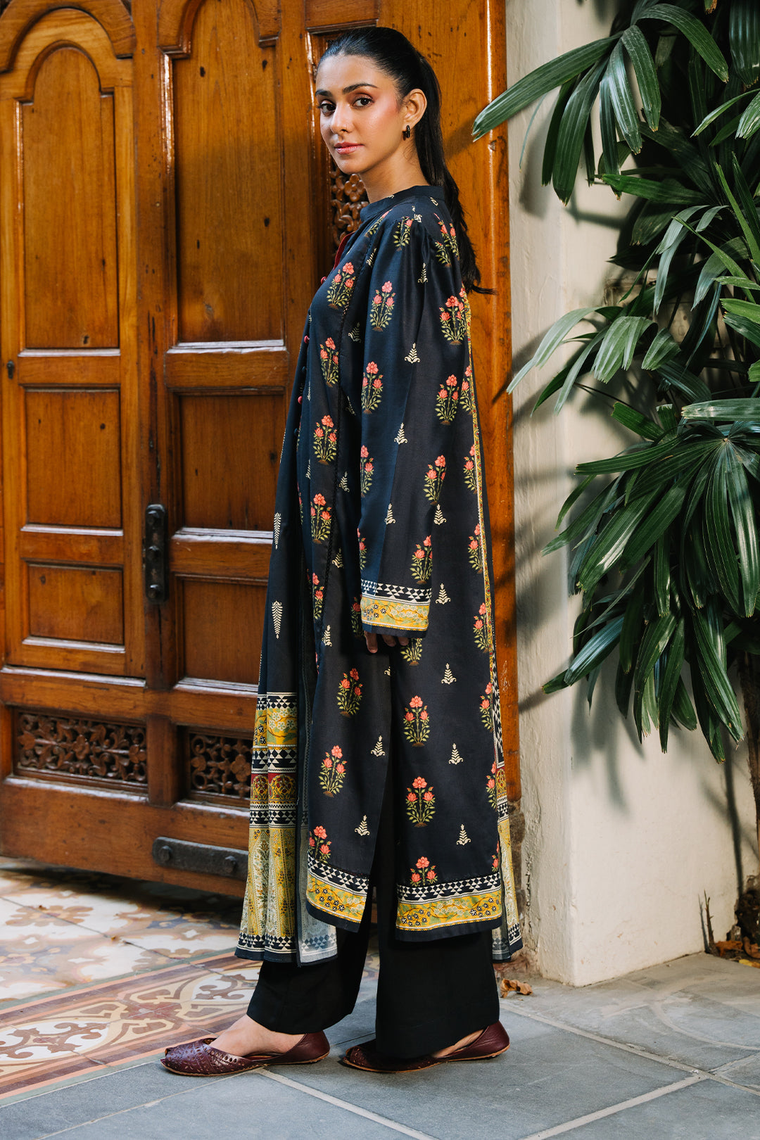 Zellbury black with multicolour floral accents unstitched 3 piece suit WUW24X30204 image 3