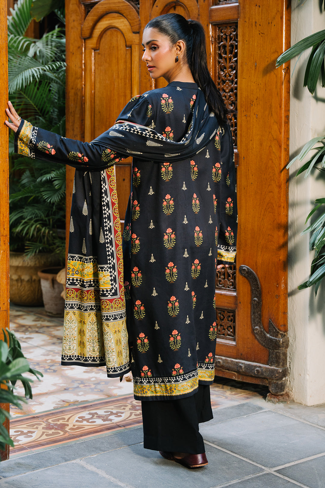 Zellbury black with multicolour floral accents unstitched 3 piece suit WUW24X30204 image 5
