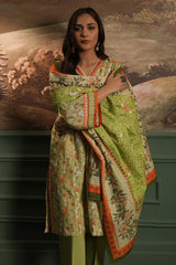 Zellbury olive green with orange floral accents unstitched 3 piece suit WUW24X30400 image 3
