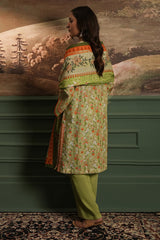 Zellbury olive green with orange floral accents unstitched 3 piece suit WUW24X30400 image 5