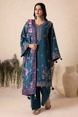 Zellbury teal green embroidered shirt with printed shawl