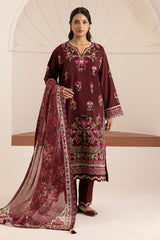 Zellbury maroon with pink and green floral embroidery unstitched suit WUW25E30269 image 5