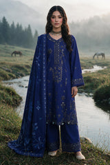 Zellbury royal blue embroidered Khaddar suit