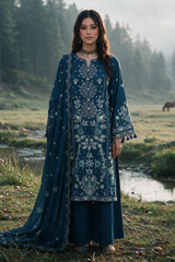 Zellbury navy blue embroidered Khaddar 3 piece suit WUWQ1E30345
