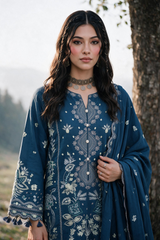 Zellbury navy blue embroidered Khaddar suit embroidery detail