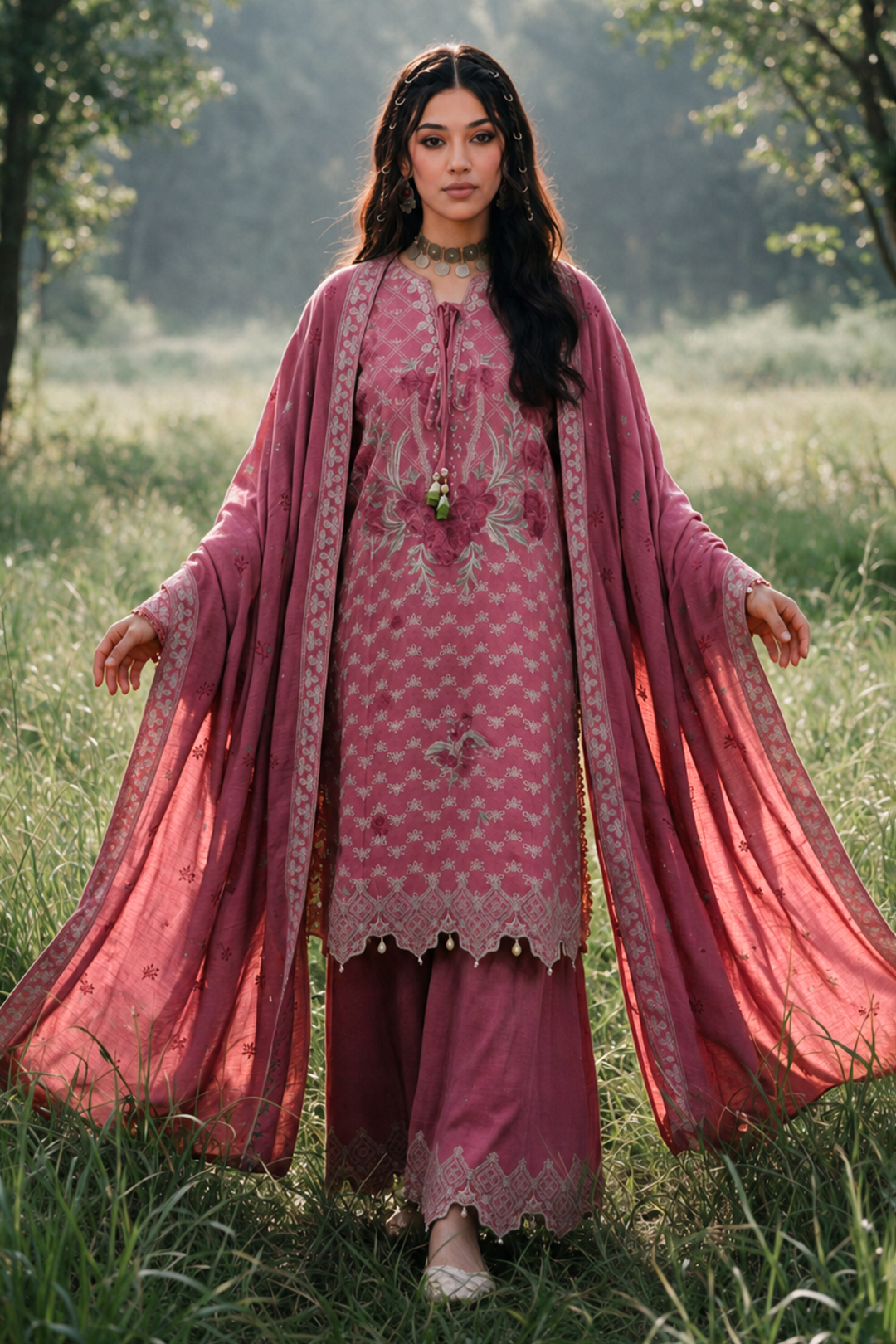 Zellbury dusty rose embroidered 3 piece suit full look