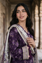 Zellbury purple with lilac floral print unstitched 3 piece suit WUWQ1X30113 image 1