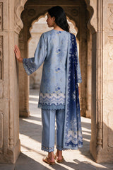 Zellbury light blue with navy blue floral accents unstitched 3 piece suit WUWQ1X30114 image 5