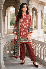 Zellbury rust red with cream and dark floral accents unstitched 3 piece suit WUWQ1X30115 image 5