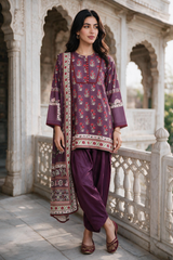 Zellbury mauve purple with red floral print unstitched 3 piece suit WUWQ1X30117 image 2